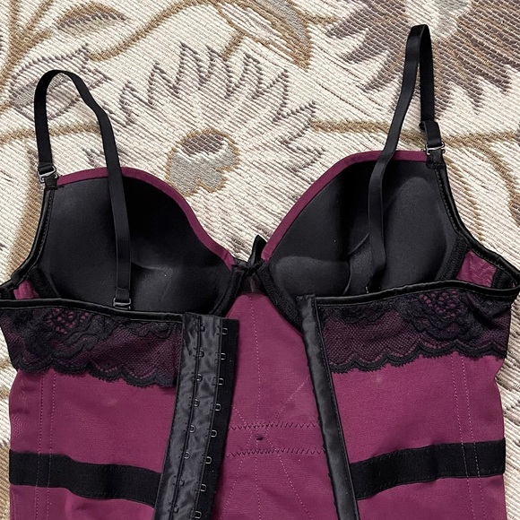 Purple & Black Bustier Top Lace Corset Lingerie Strapless M Medium - Picture 2 of 4